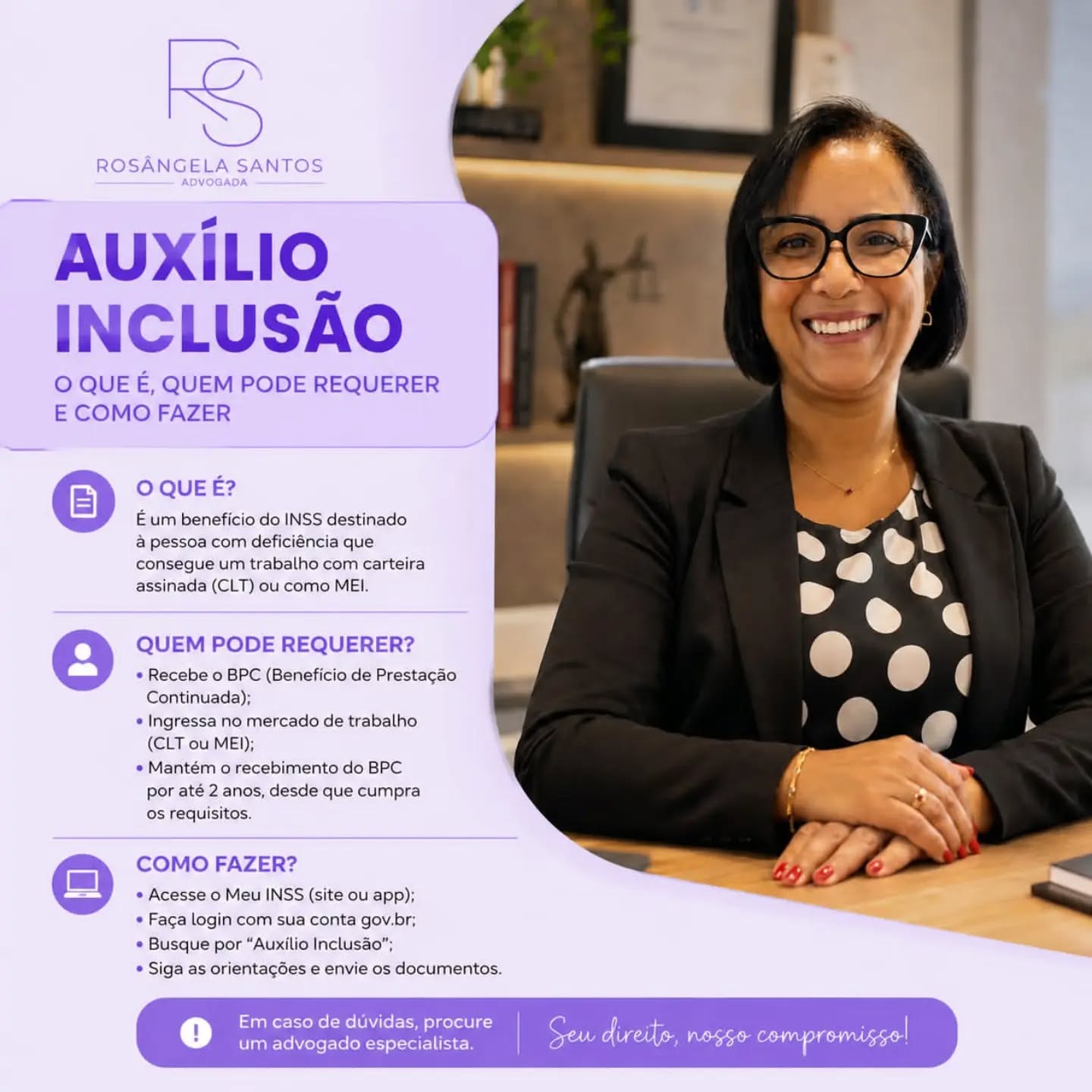 Advocacia previdenciária especializada.
#direito previdenciário #auxilioinclusao #inss#advogadaprevidenciarista
